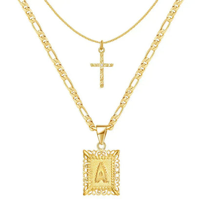 Cross Initial Necklace Set | Gold